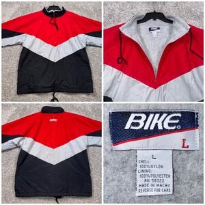 Vintage BIKE Windbreaker Mens Colorblock Chevron Red White Black Large EXCELLENT